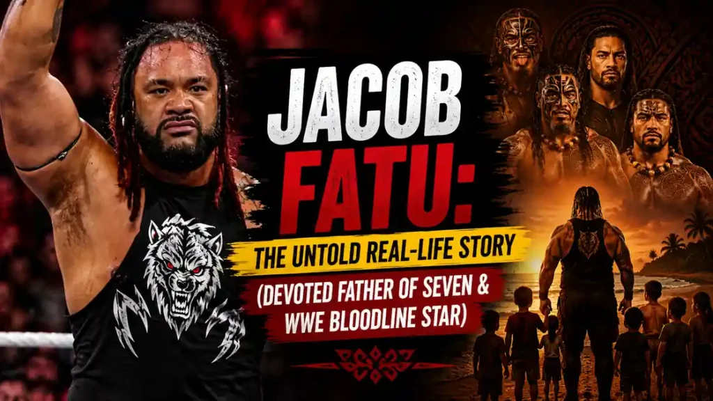 Jacob Fatu WWE Bloodline star and devoted father of seven in a dramatic wrestling portrait