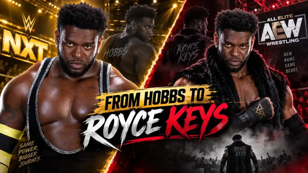 WWE Superstar Royce Keys making his entrance, highlighting his journey from Powerhouse Hobbs