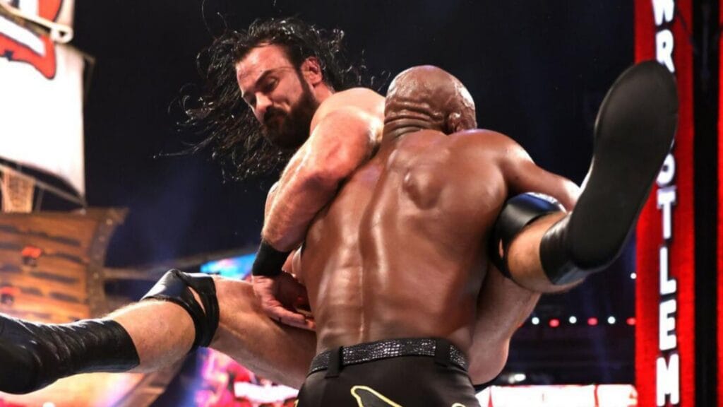 Drew McIntyre delivering move to Bobby Lashley during WWE match amid criticism of his booking