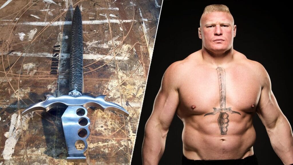 Brock Lesner Showing his icoinic sword tatoo