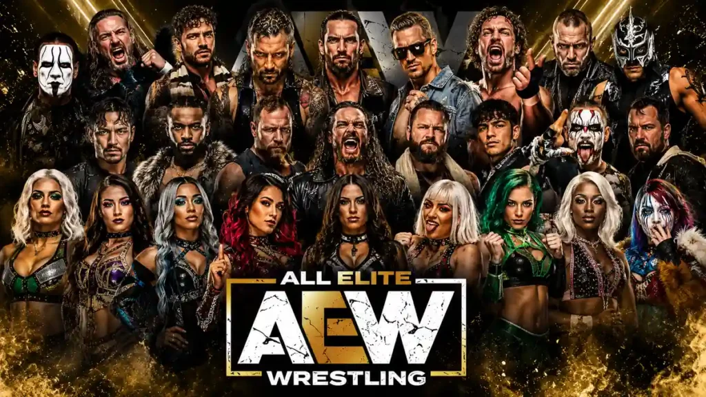 Current AEW roster featuring top All Elite Wrestling superstars in a promotional group image for 2026