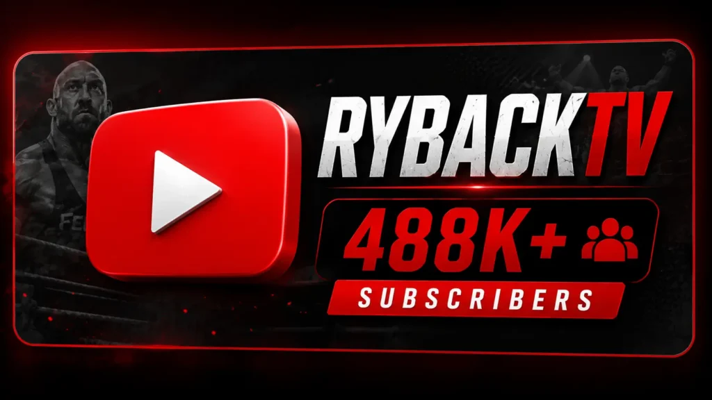 YouTube-style channel stat card highlighting RybackTV with more than 488,000 subscribers, representing Ryback's successful content creation career after leaving WWE.