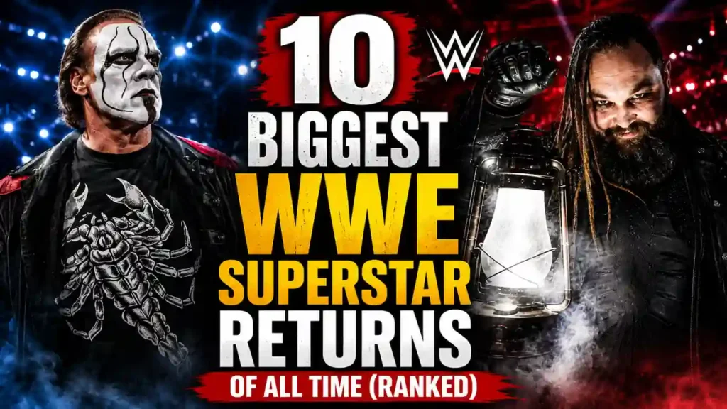 Top 10 biggest WWE superstar returns of all time featuring Sting and Bray Wyatt in a dramatic wrestling thumbnail