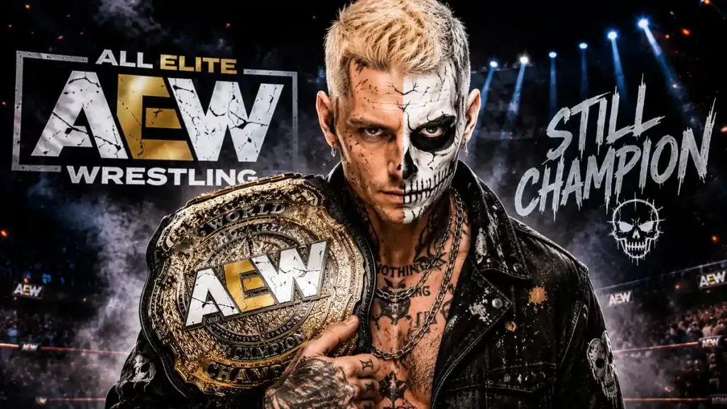 Darby Allin holding the AEW World Championship after winning his first AEW World Title in a dramatic championship moment.