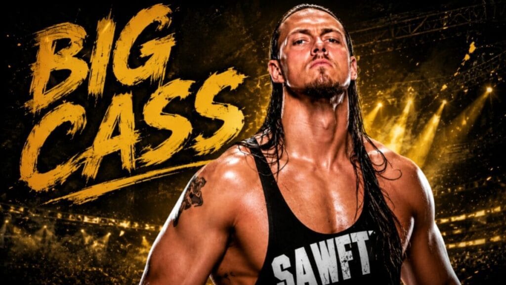 Big Cass WWE return thumbnail featuring the former WWE superstar in a dramatic gold and black arena background with a powerful pose.