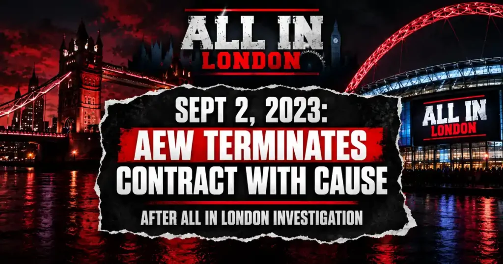 Graphic summarizing AEW's September 2, 2023 termination of CM Punk