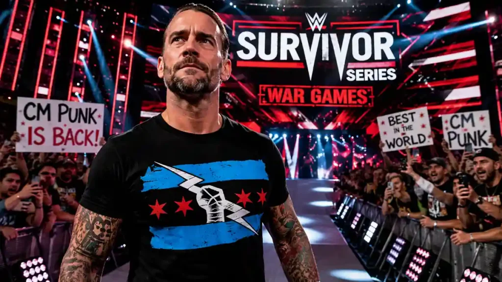 AI illustration of CM Punk making his shocking return at WWE Survivor Series 2023.