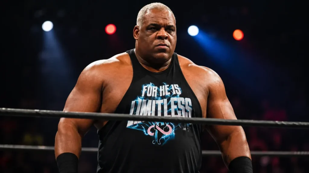 Keith Lee standing inside a wrestling ring during a match, showcasing his powerful "Limitless" persona.