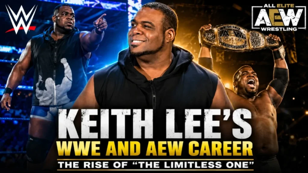 Keith Lee during his WWE and AEW career, highlighting his journey from NXT champion to AEW World Tag Team Champion.