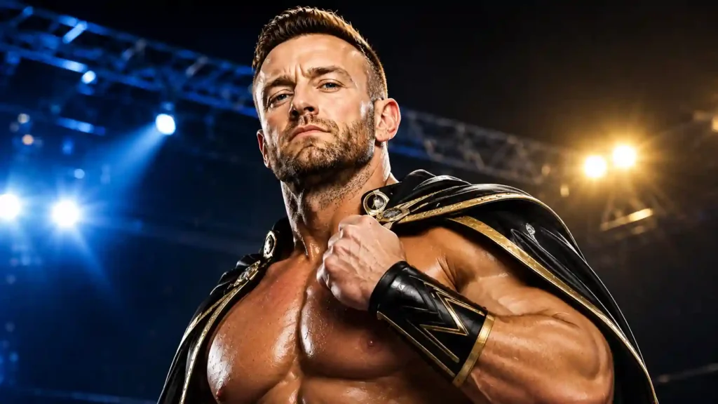 Magnus (Nick Aldis) in his wrestling gear with a dramatic arena.