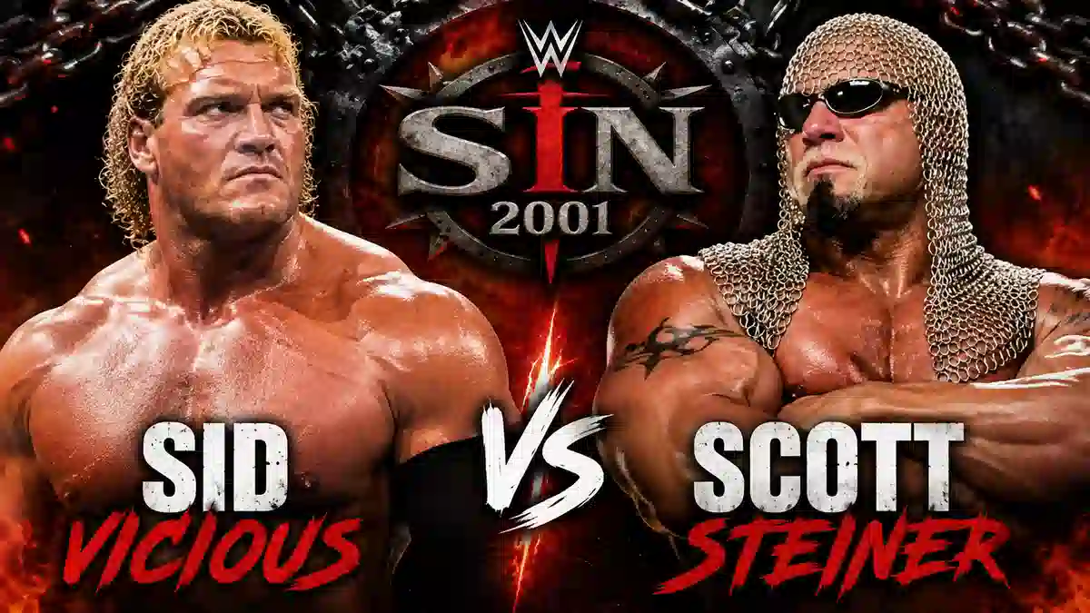 AI-generated match poster inspired by Sid Vicious vs. Scott Steiner at WCW Sin 2001