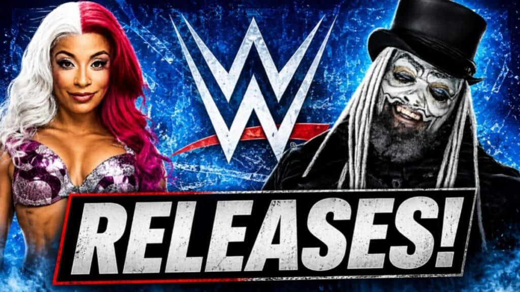WWE Releases featuring zelina vega and Uncle Howdy with the WWE logo and bold "RELEASES!" text representing recent WWE roster cuts.