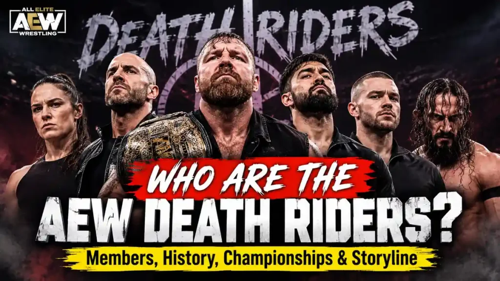 AEW Death Riders members with Jon Moxley, PAC, Wheeler Yuta, Daniel Garcia, Claudio Castagnoli and Marina Shafir