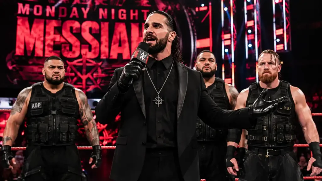Seth Rollins as the Monday Night Messiah leading his disciples in WWE