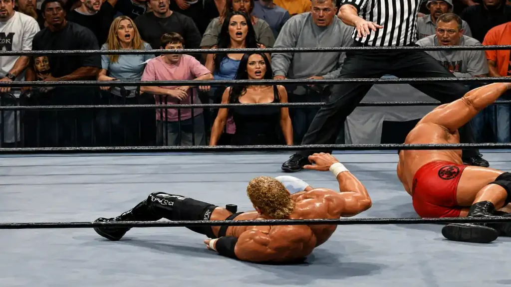 AI illustration of Sid Vicious wrestling injury at WCW Sin 2001