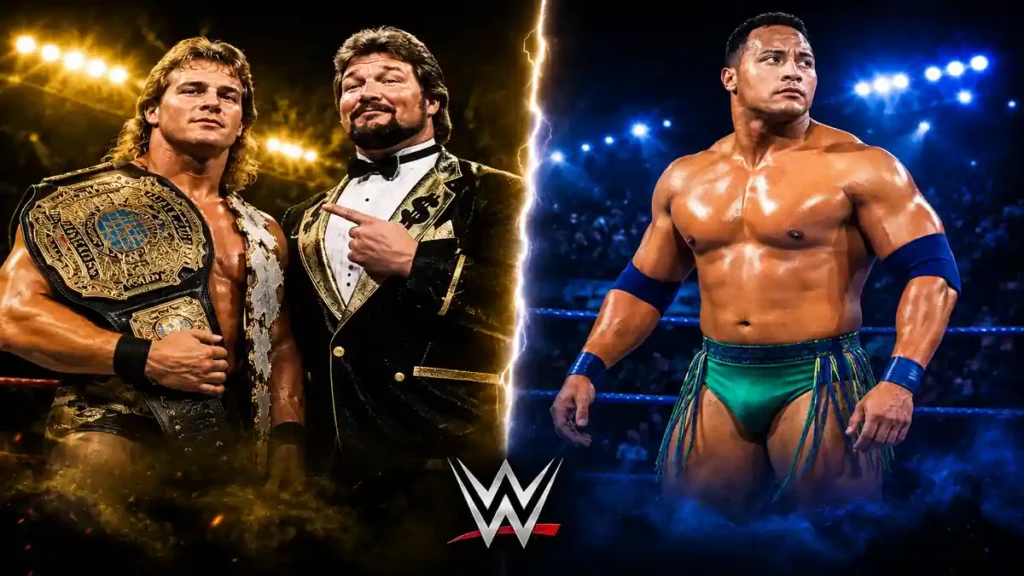 Steve Austin Ringmaster and The Rock Rocky Maivia early WWE gimmicks