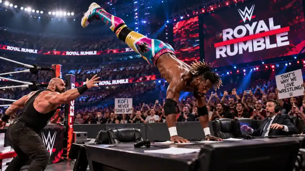 Kofi Kingston creative elimination save in Royal Rumble match history