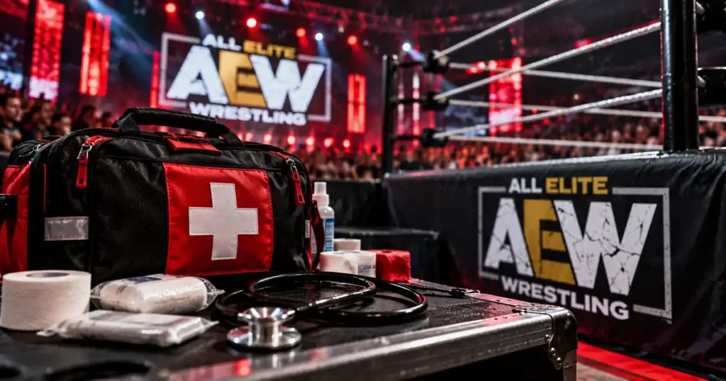Medical kit and stethoscope representing ringside wrestling medical staff