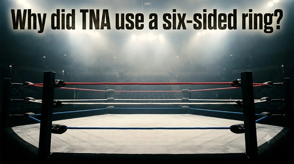 Why did TNA use a six-sided ring text on an empty hexagonal wrestling ring under arena spotlight